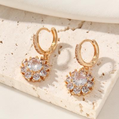 Trend Flowers Dangle Earrings for Women Cubic Zirconia Daily Jewelry Party Accessories