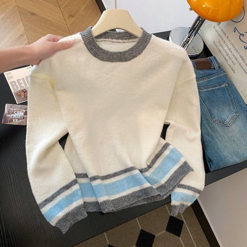 

Women s autumn new lazy casual versatile age-reducing pullover XL белый