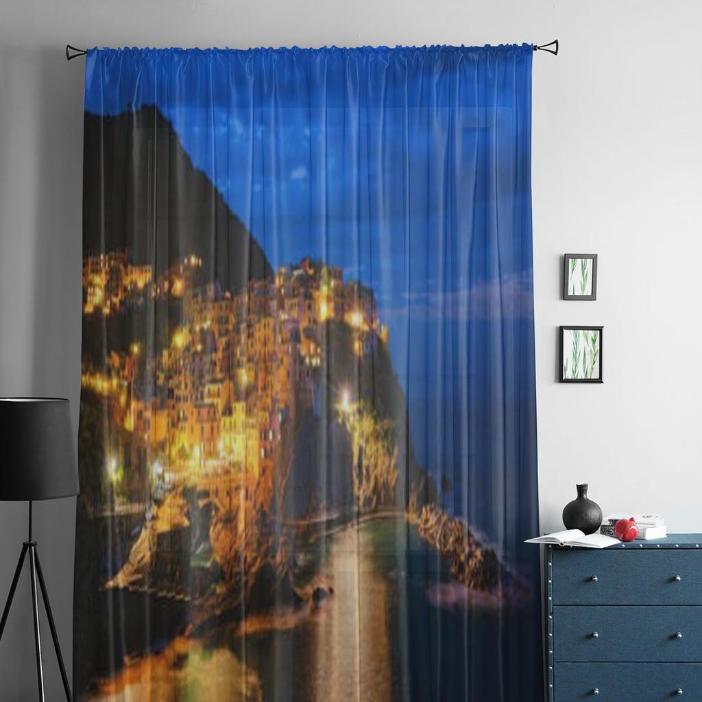 Cityscape Lights Tulle Sheer Curtains for Living Room Decoration Curtain for the Room Bedroom Kitchen Voile Organza Curtains