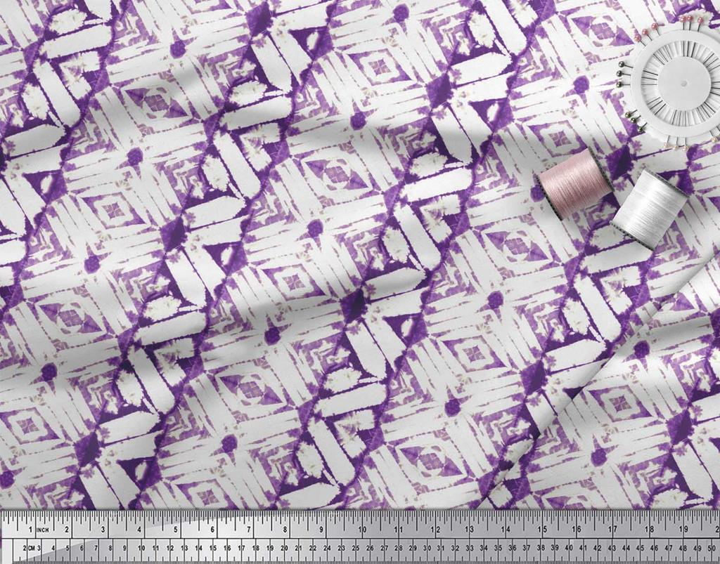 Soimoi Tecido Crepe de Poliéster Marrom Estampa Geométrica Tie-Dye Tecido por Metro 42 Polegadas