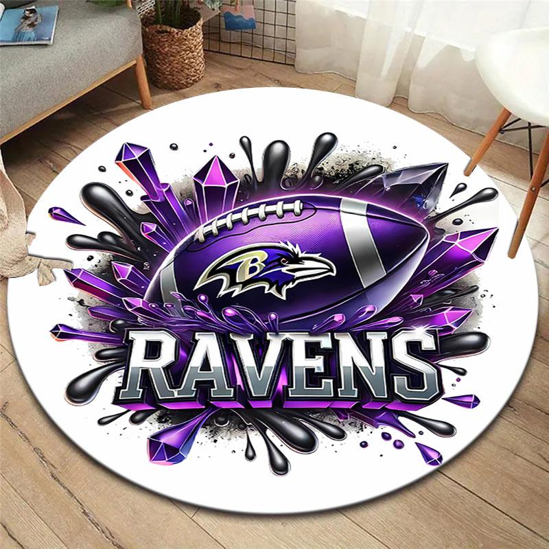 BaltimoreRavens Round Area Rug,Carpet Rug for Living Room Bedroom Sofa Playroom Decor,Non-slip Floor Mat