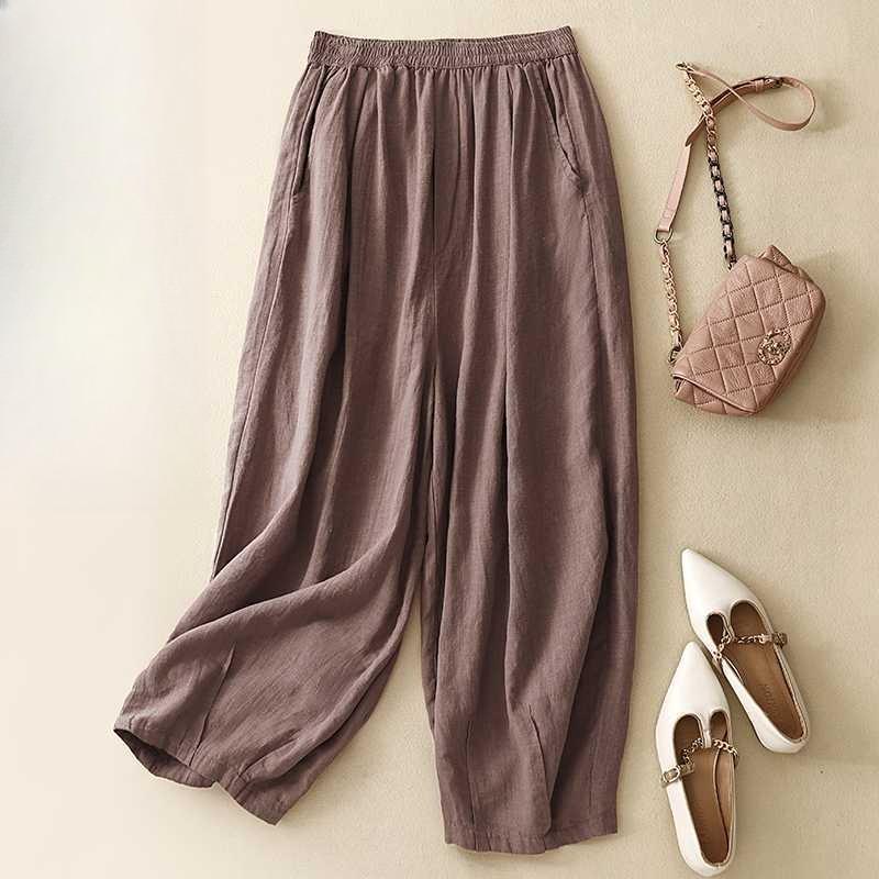 

Cotton and linen pants, women s summer loose pants M фиолетовый
