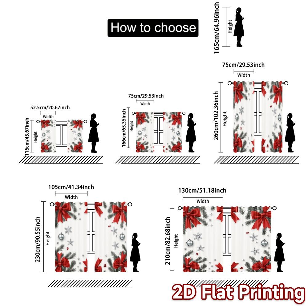 2pcs  Curtains Christmas Bow Ornament Garland Snowflake (3) Light Filtering Popular Curtains Durable 100% Polyester Fabric