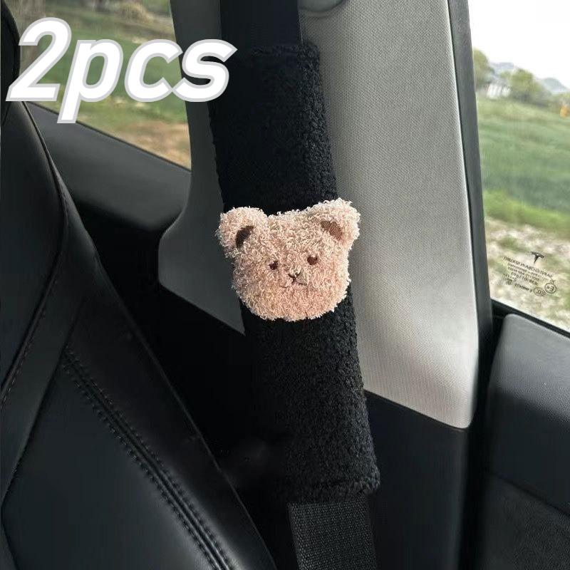 Cute Cartoon Car Seat Belt Shoulder Protector Little Bear Doll Car Interior Seat Belt Protector Plush Car Accessories Interior