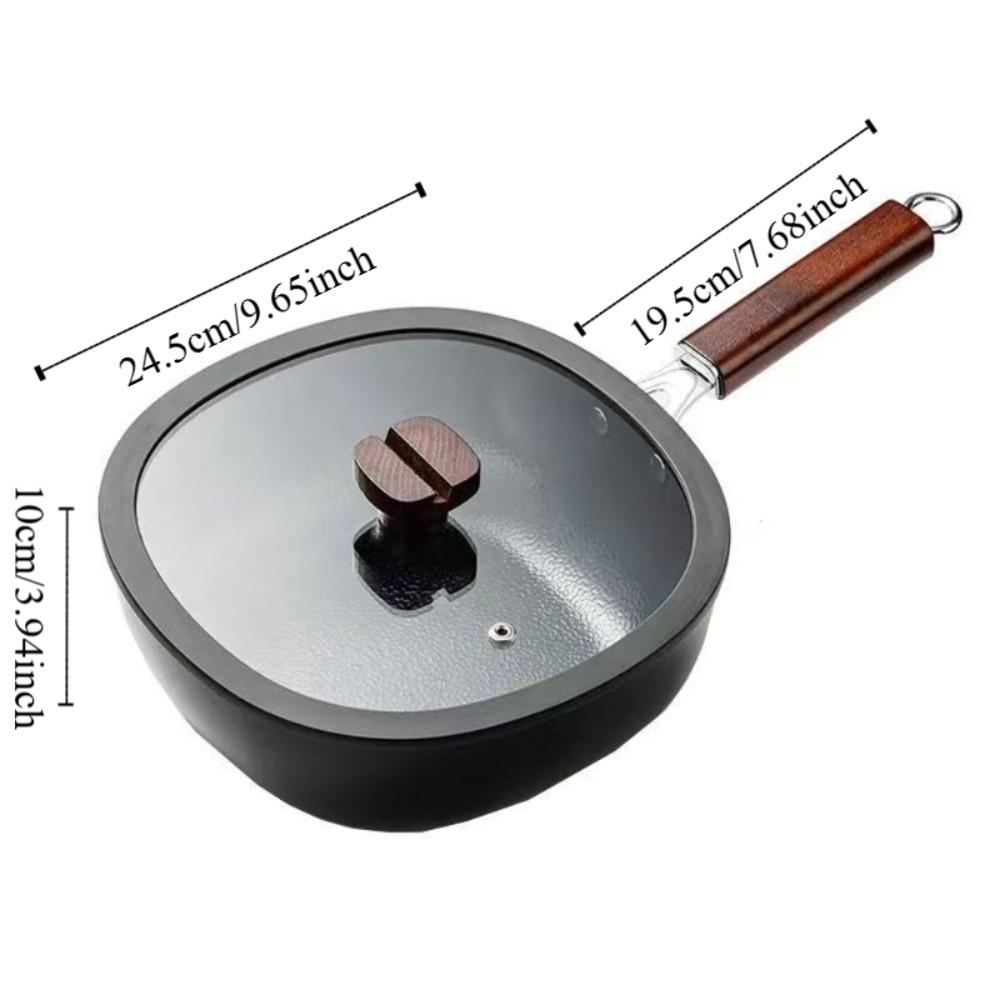 Refined Iron Stir Fry Pot Wood Handle Nonstick Pan Cookware Square Frying Pan  Chef