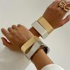 Geometrisches Quadrat Legierung Armreif Hoher Glanz Gold- oder Silberfarbenes Armband Bequemes Breites Manschetten Armband für Trendsetter