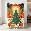 1Pc Retro Christmas Tree Sled Reindeer Flannel Blanket, 230g Soft Cozy Throw Blanket, Lightweight Nap Blanket Suitable For So