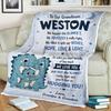 Orange Dinosaur Fleece Blanket, Gift from Grandpa Grandma, To Our Grandson Anniversary Gift, Hug This Blanket Feel Us, Personalization Name