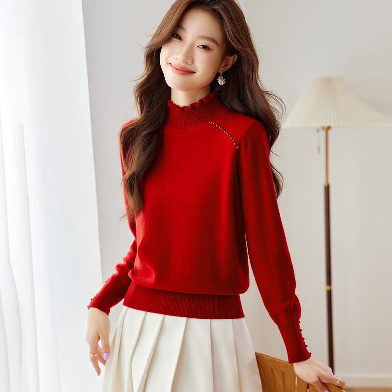 

Женский свитер Srcr 100% шерсть с воротником-гольф и отделкой рюшами L