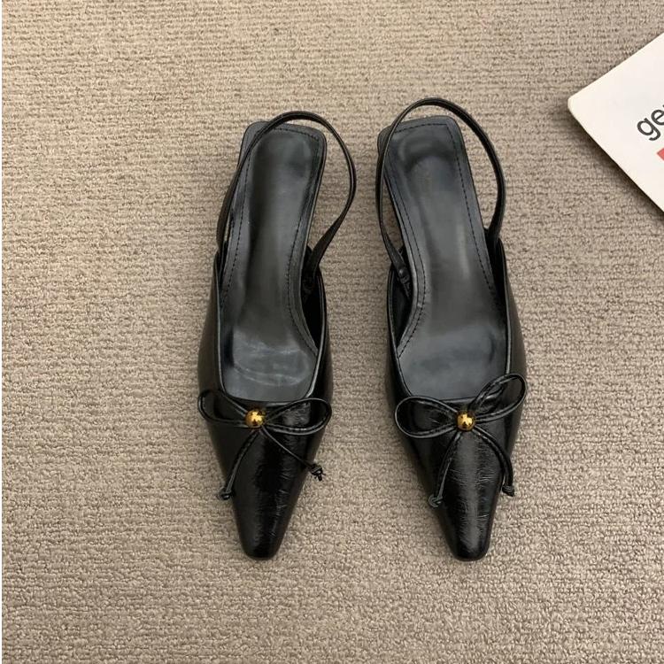 

French Elegant Bow Square Heel High-heeled Shoes Sandals 35 чёрный