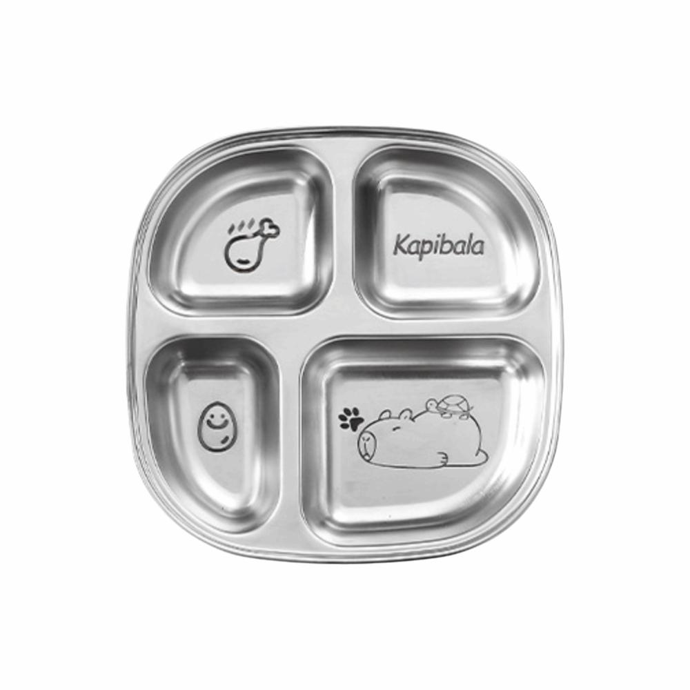 

3/4 Grids Capybara Food Plate 201 Stainless Steel Dust Cover Divided Dinner Plate Square Design with Spoon Salad Plate