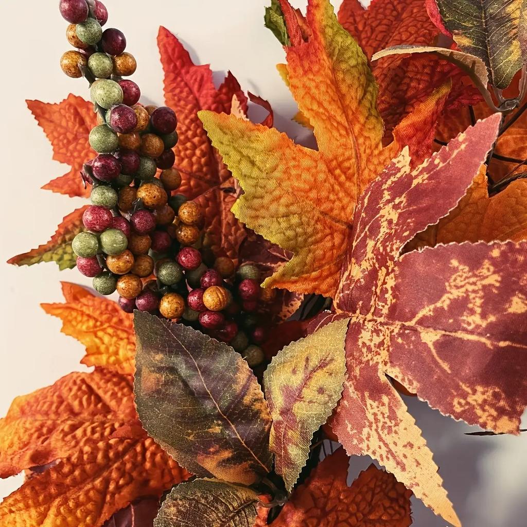 21.65inch Realistic Artificial Maple Wreath with Berries - Rustic Harvest Wreath Suitable for Thanksgiving, Christmas