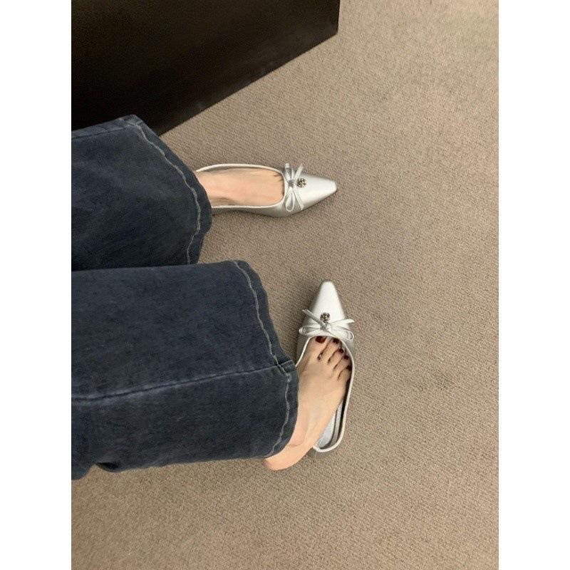 Retro gentle bow ladyshoes shallow mouth inner height increase grandma shoes spring and summer single shoes fairy shoes