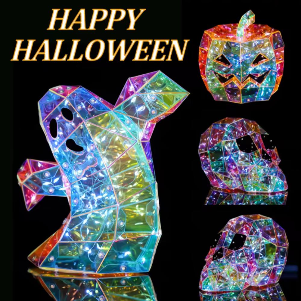 Halloween Prismatic Iridescent Ghost Lights-Up Ghosts Pumpkin Skull Ornament LED Ghost Lights for Home Halloween Decorations