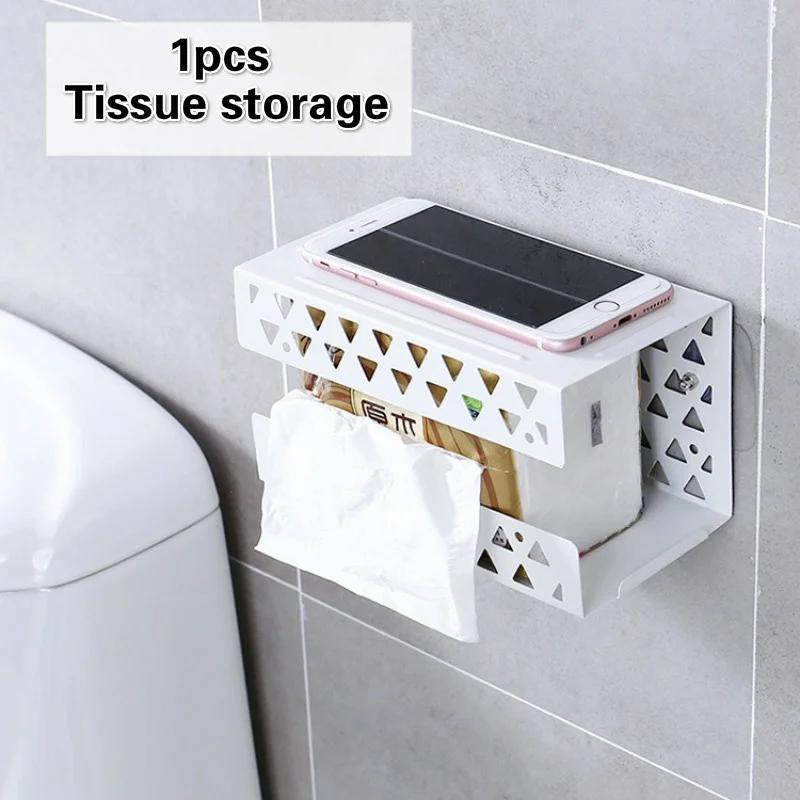 Hollow Toilet Paper Holder Storage Rack Creative Wall-mounted Wrought Iron Multi-function Punch-free