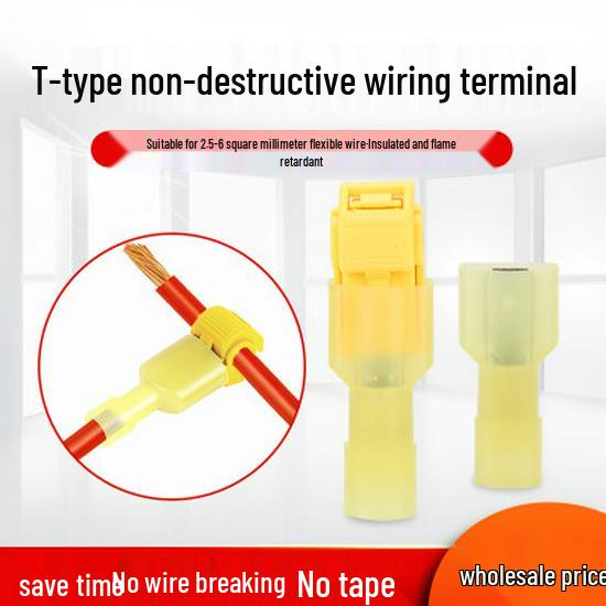 Flame-Retardant Orange T-Type Quick Connector: Non-Destructive Wire Terminal, No-Strip Required.