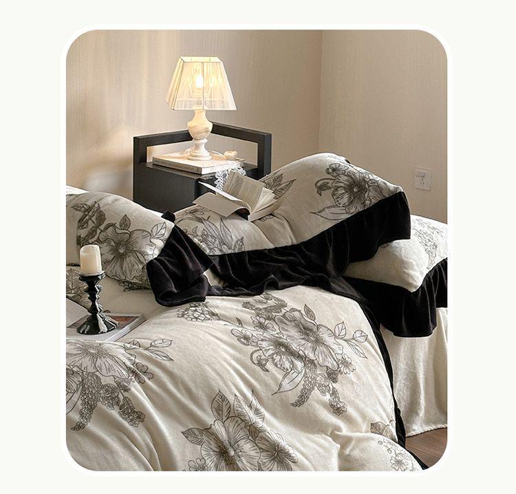 G5Z Melkfluweel & Kant Beddengoed Set: Verdikte Vierdelige Flanel & Koraalvlies, Dubbelzijdig met Dekbedovertrek.