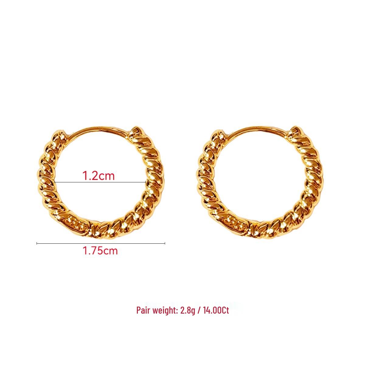 Ретро европейские и американские серьги-кольца с плетеным кручением 18K Gold Plated Copper
