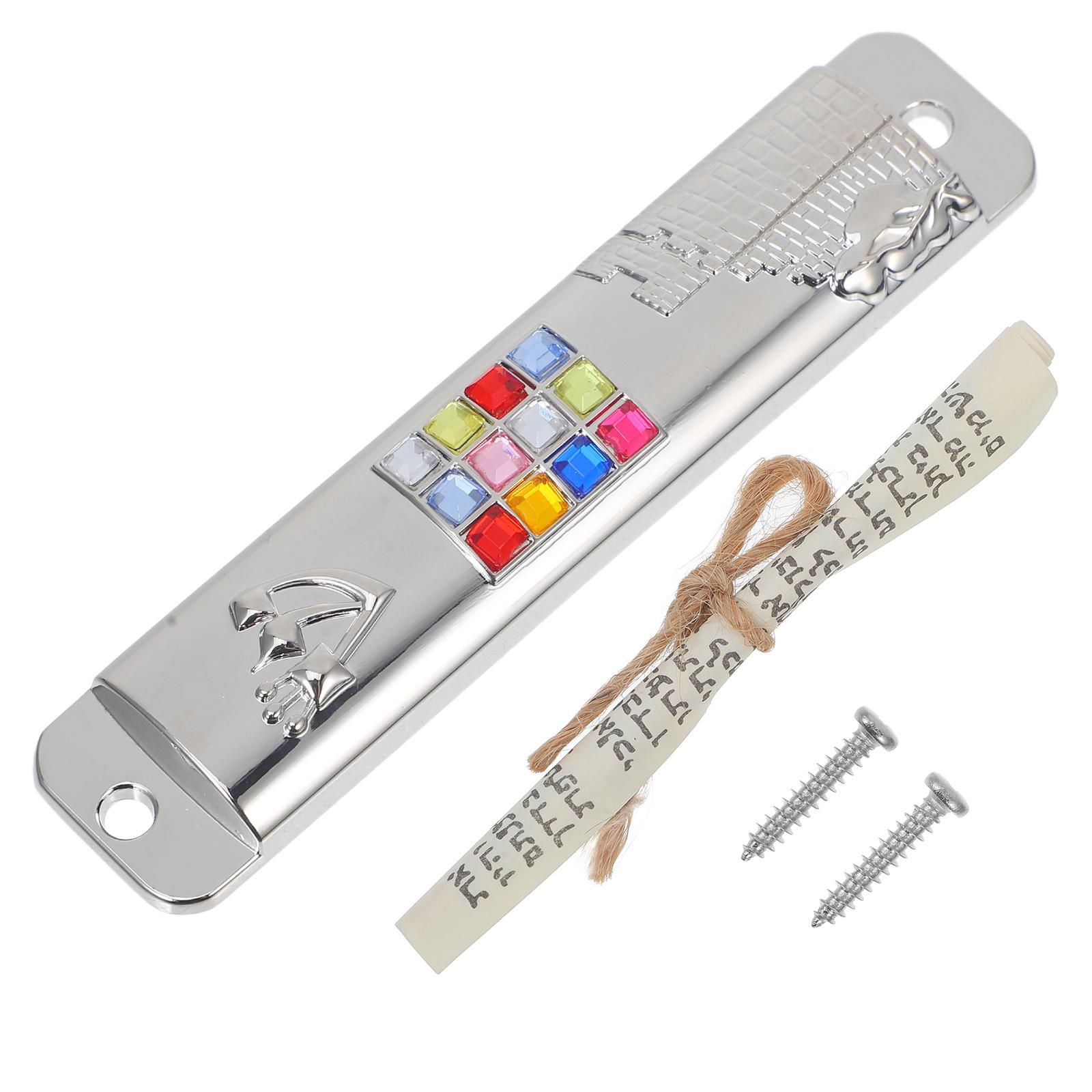 

2 Sets Doorpost Decor Metal Mezuzah Je Symbol Prayer Adornment Home Curtain Religious Scroll Gatepost Holy Judaica 10.50X2.20X1.00CM срібний