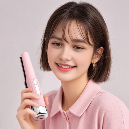 Portable Cordless Hair Straightener 4 Temperature Modes Adjustable Fast Heating 2-In-1 Dual Purpose Curling Wand Flat Iron Electric Hair Styling Tools