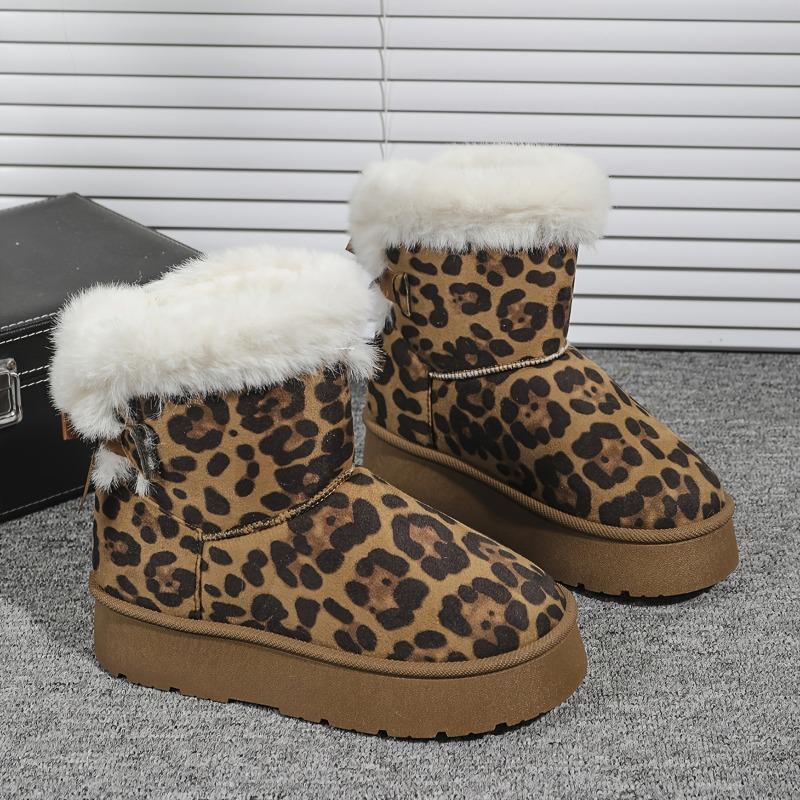 Women's Fashion Leopard Print  Boots - Cozy Plush Lined, Slip-Resistant & Durable Ankle Booties for Winter