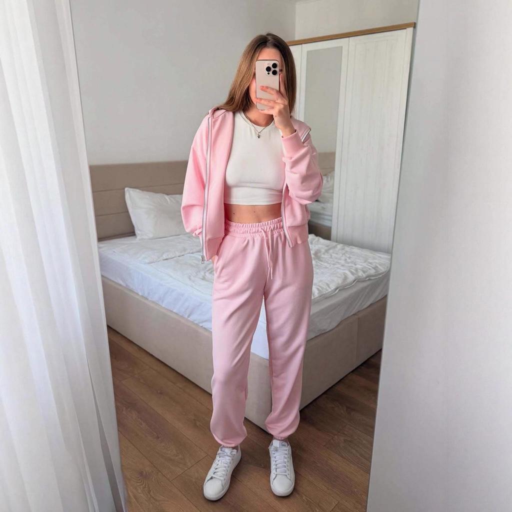 2025 Autumn Women's Sleeveless Lined Jacket and Loose Pants Set - European & American Sports Style