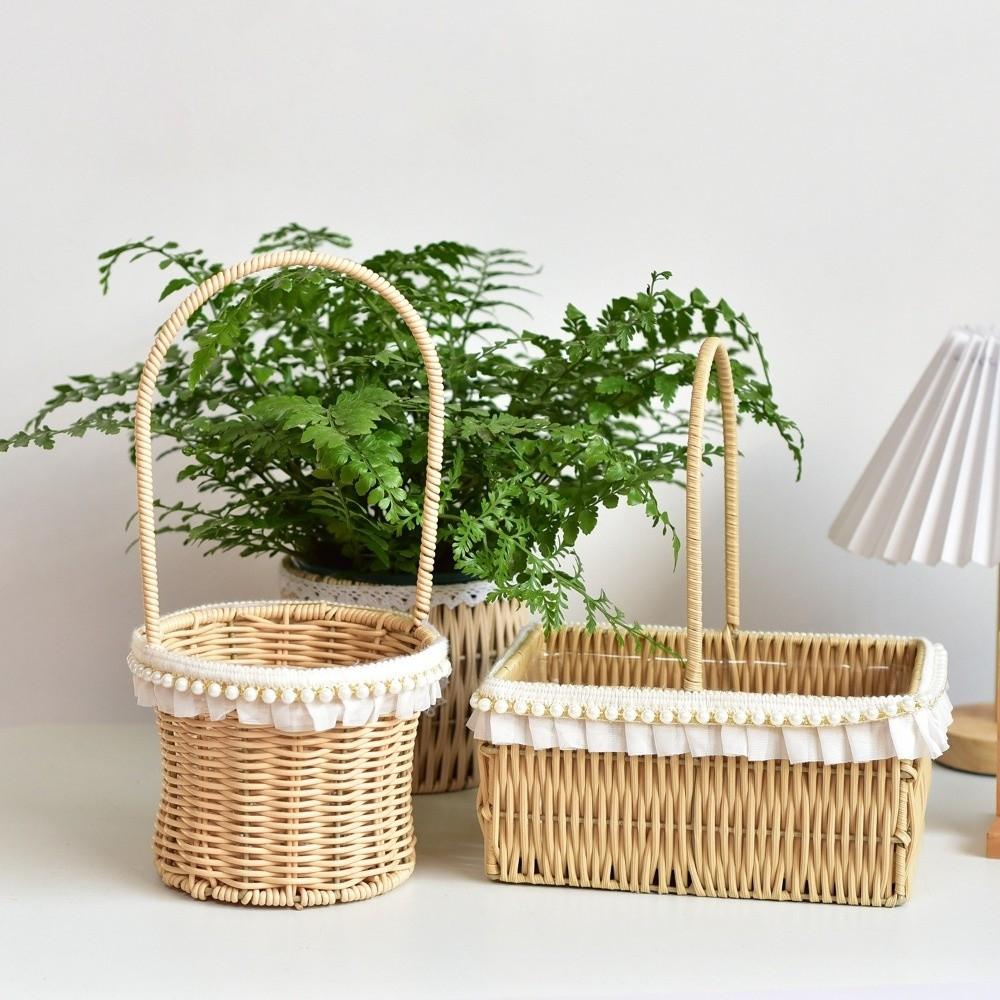 4 Styles Rattan Flower Basket Decorative Picnic Weaving Basket Wedding