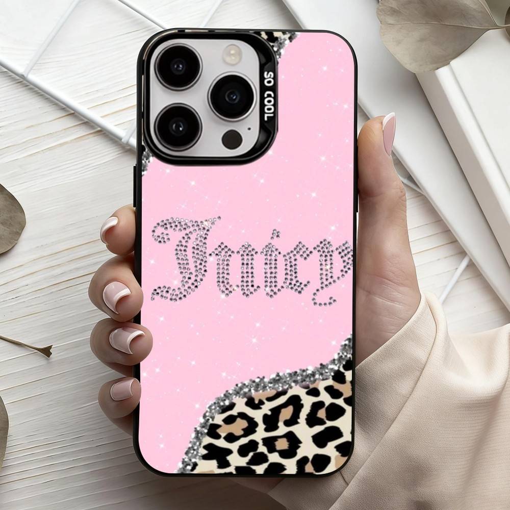 J-Juicy C-Couture Phone Case For iPhone17,16,15,14,13,12,11 Plus,Pro Max Black Candy Silver Plated Cover