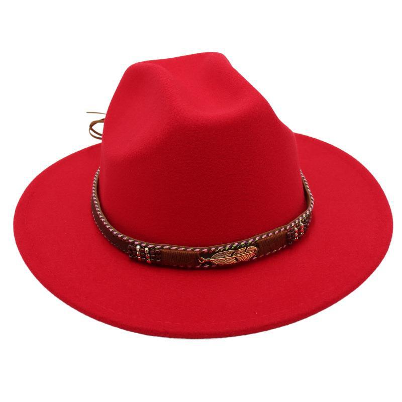 Ethnic Style Top Hat Minority Felt Hat Grassland Mongolian Woolen Hat Men'S And Women'S Feather Jazz Hat