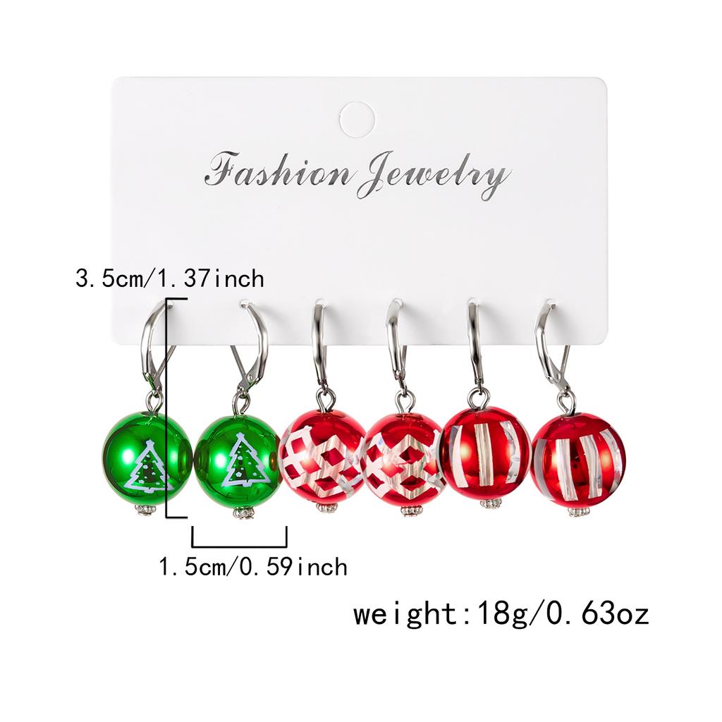 3Pairs Acrylic Ball Snowman Dangle Earrings Christmas Tree Snowflake for Women Girl Red Hat Xmas New Year Party Jewelry Gift
