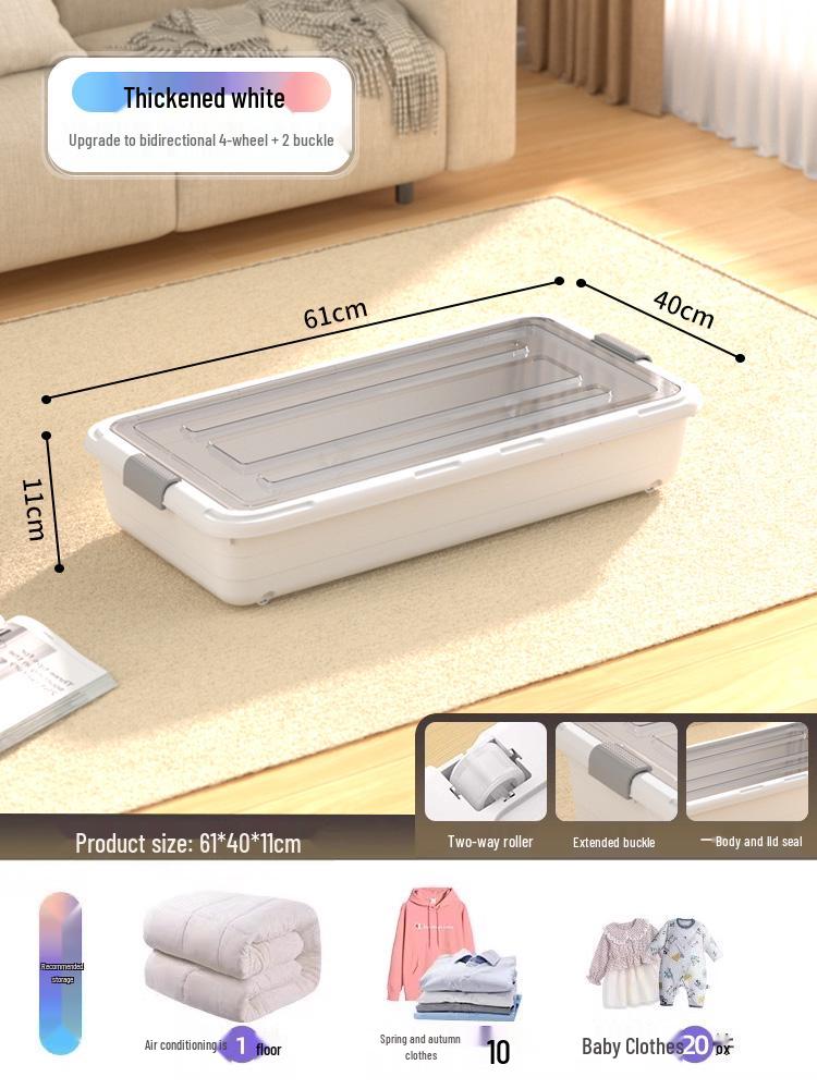 Under-bed Transparent Storage Box with Wheels for Clothes and Quilts