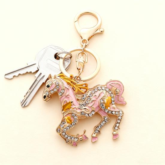Schlüsselanhänger Anhänger Funkelnde Strasssteine Pferde-Design Metall Schlüsselanhänger Dekorative Schlüsselhalter Freunde