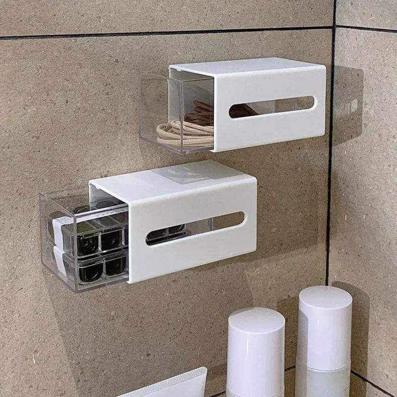 Wall Mounted Storage Box Bathroom Cosmetic Cotton Swabs Jewelry Storage Box Home Office Sundries Clips Hairpin Drawer Storage