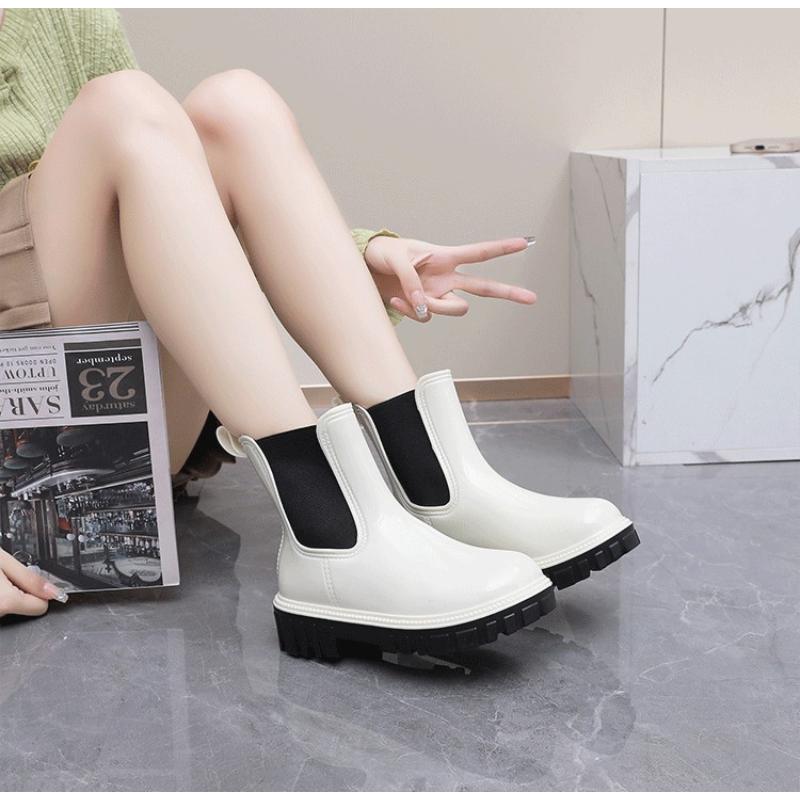 Fashion New Women's Bright Colored Fashionable Rain Boots Outdoor Anti Slip Water Tube Ankle Boots