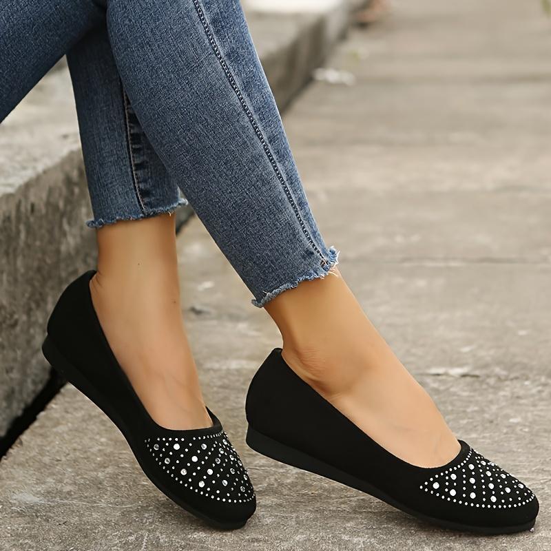 

Fashionable rhinestone decorated round toe Women s shoes, casual and comfortable shoes Size 35 чёрный