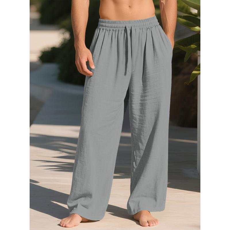 

Мужские льняные брюки Легкие на кулиске Эластичная талия Свободный крой Прямые брюки с карманами Дышащие Пляжные Йога Рабочие Льняные брюки для мужчин XXXL серый