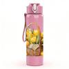 1PC Flower Basket Vintage Watercolor Pattern 750ml Color Plastic Sports Water Bottle Leakproof Flip Straw Lid Suitable for Sports Office Home Use