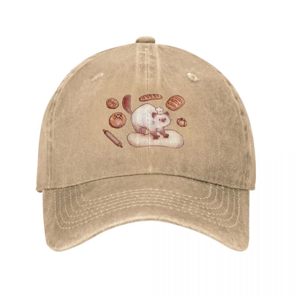 Bakery cat kneading bread Baseball Cap Streetwear Ball Cap Golf luxury caps Womens Beach Unisexs
