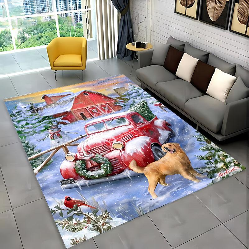 Weihnachtsthema Bauernhof Traktor Tier Teppich für Zuhause Wohnzimmer Kinderzimmer Sofa Fußmatte Küchenboden Teppich Rutschfeste Dekormatte