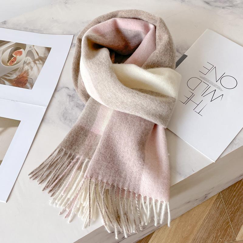 Small fresh white plaid scarf WO100 wool scarf women's winter warm scarf birthday gift