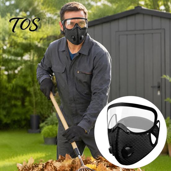 Maschera Antipolvere per Lavori in Giardino 2 Pezzi Maschera, Traspirante Riutilizzabile Filtro al Carbonio Viso Regolabile Anti-inquinamento Imbottitura con Occhiali Lavorazione del Legno Edilizia