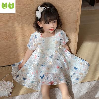 Mädchen Neues Kleid Kinder Blase Ärmel Schmetterling Spitzenkleid Mädchen Prinzessin Kleid