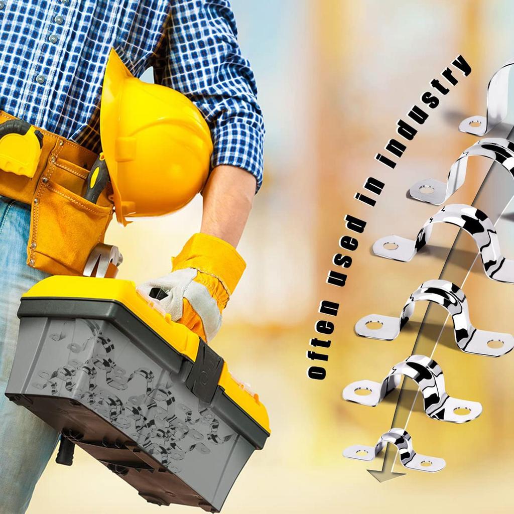 10pcs U Shape Pipe Clamps 20-60mm Stainless Steel Two Hole Strap Conduit Tube Clip Water 2-hole Pipe Strap Clamp