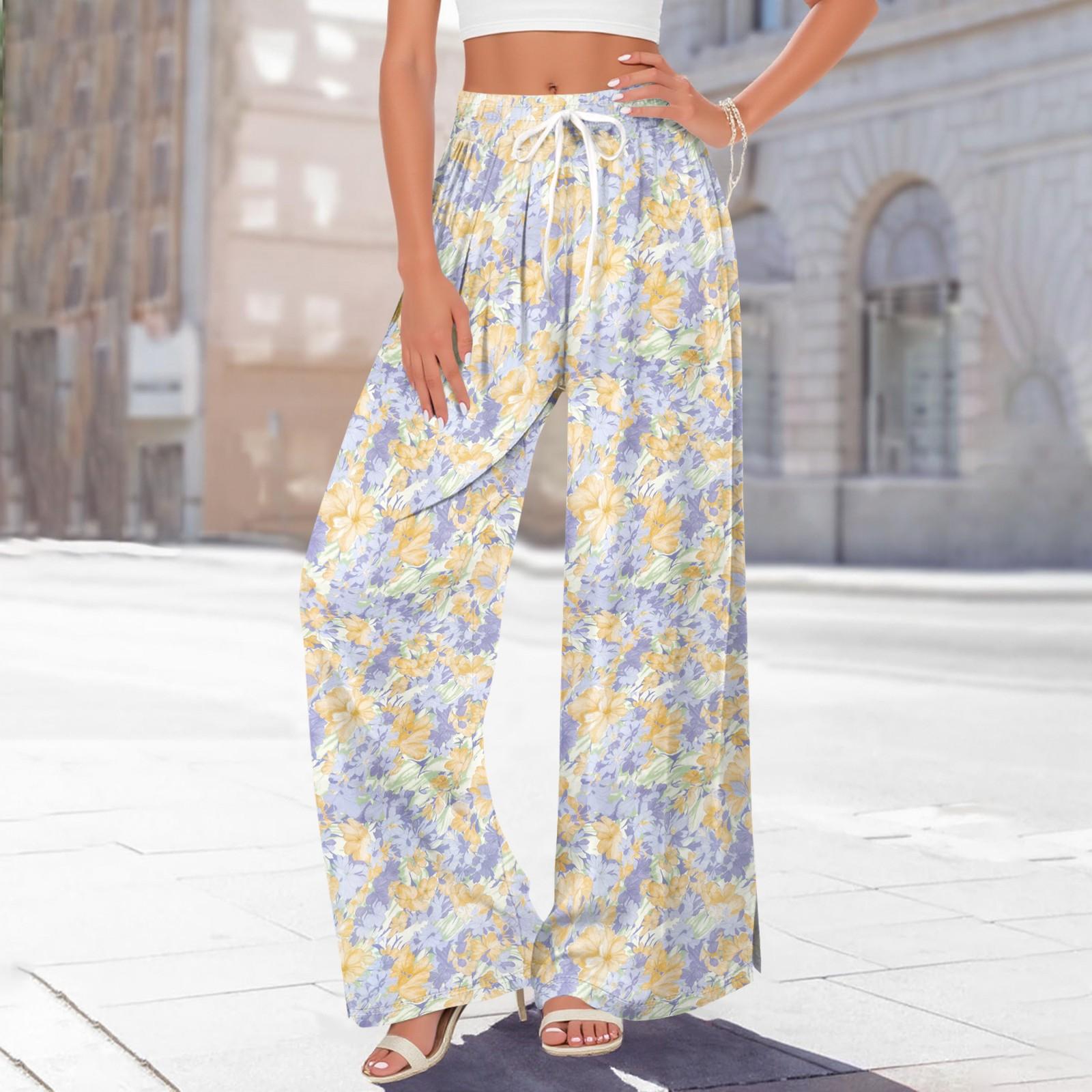 

Женские брюки с принтом и широкими штанинами, с карманами, с высокой талией, на кулиске, свободные, повседневные XL жёлтый