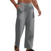 Men Pants Drawstring Elastic Waist Straight Leg Loose Solid Color Pockets Sweat Absorption Daily Wear Casual