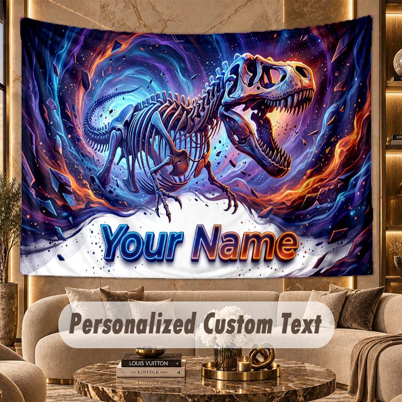 Dinosaur (559) Theme Personalized Tapestry Custom Name Text Wall Hanging Tapestry Home Background Decoration