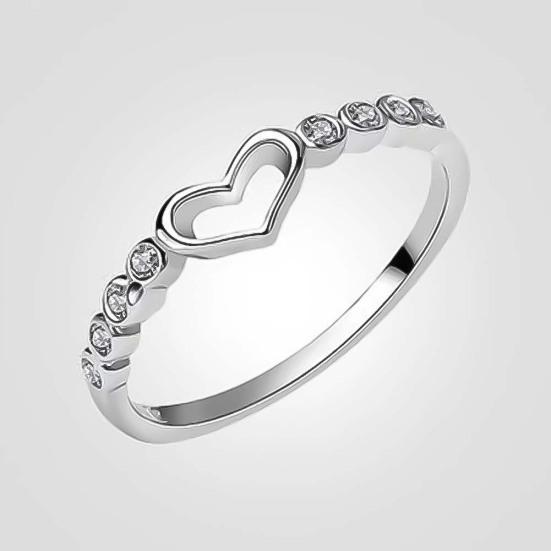 Women Hollow Heart Rhinestone Inlaid Finger Ring Wedding Party Jewelry Gift