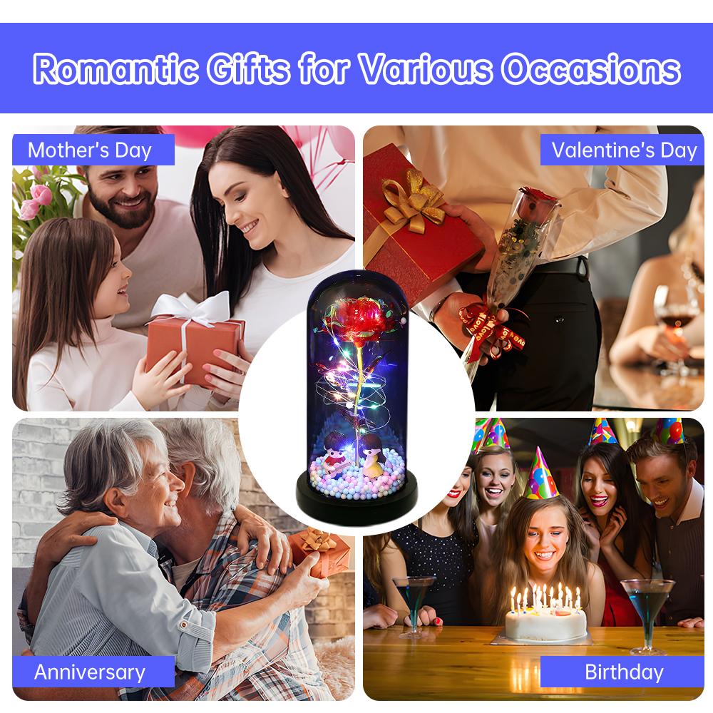 Presentes de flores de rosa para mulheres acendem rosa em cúpula de acrílico presentes para mamãe flor eterna colorida