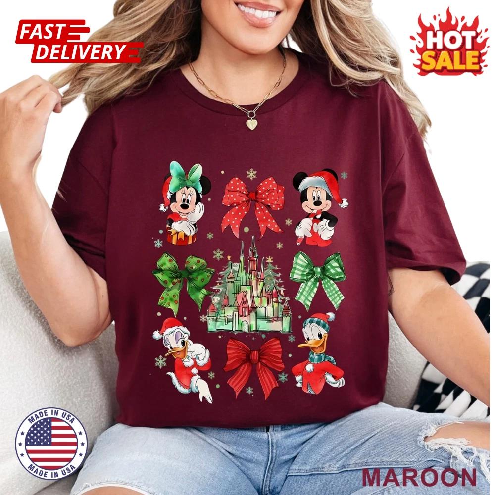 Retro Coquette Mickey and Friends Christmas Inspired Shirt, Disneyland Christmas M