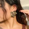Salircon Gothic Liquid Metal Flower Stud Earrings Fashion Folded Gold Color Earrings Women's Charming Wedding Jewelry